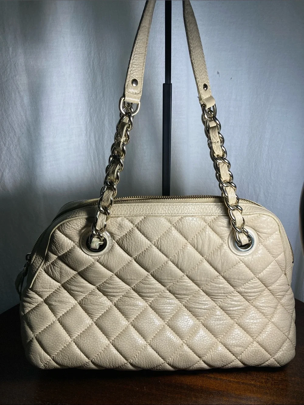 Kate Spade Georgiana Quilted Cream Leather Shoulder Bag with Chain Straps